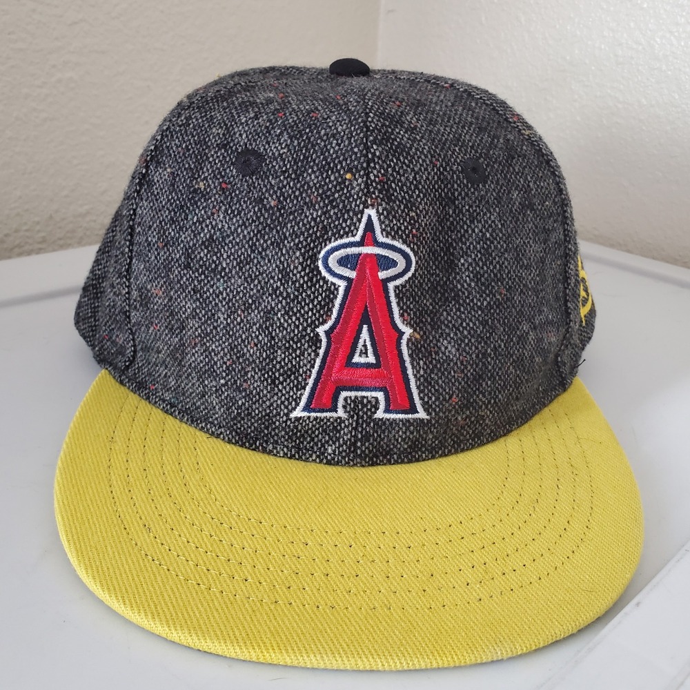 Sixth Man Los Angeles Angels Snapback Hat Grey Tweed Yellow Brim Long Beach LB